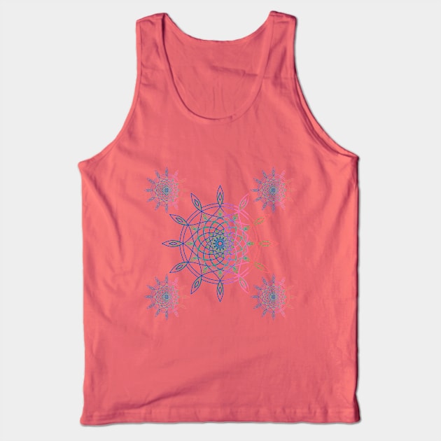 Multicoloured dreamcatcher and paisley motif pattern with mandala design illustrations Tank Top by Haze and Jovial